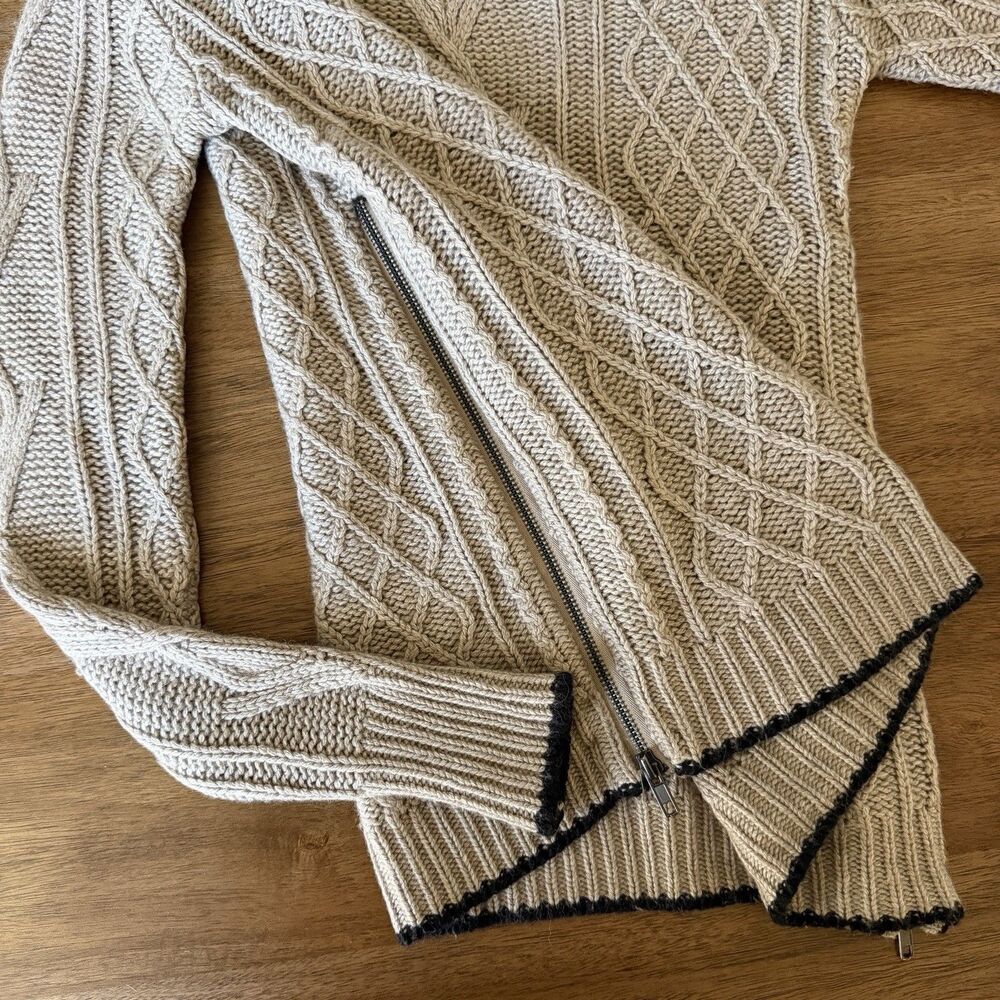 360 Sweater Women XS Cable Knit Sweater Cashmere Angora Lambswool Side Zip Beige - Picture 4 of 11